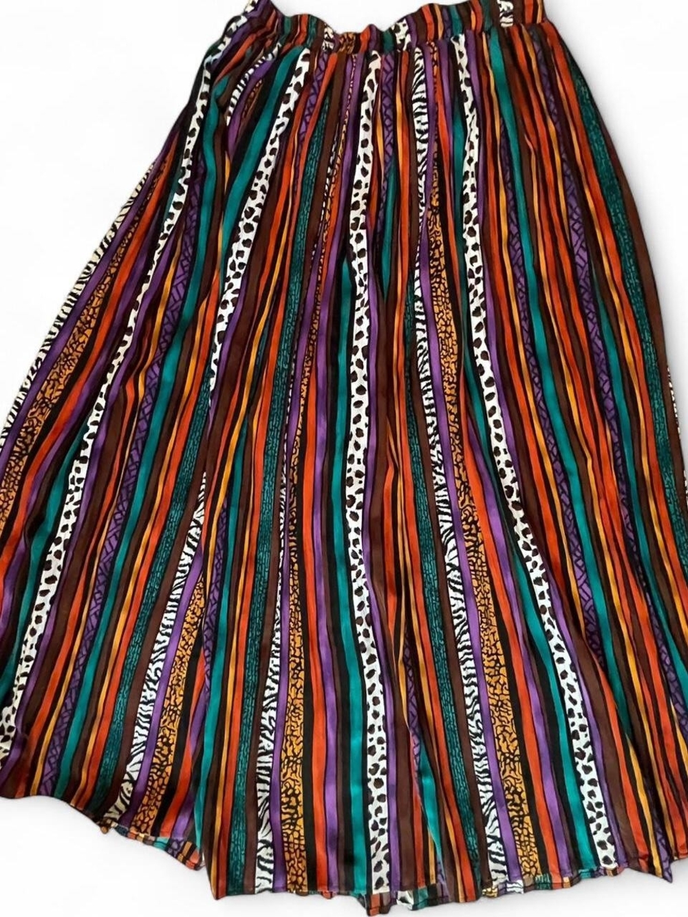 Striped Multicolor Maxi Skirt - Vibrant Orange, Teal & Purple